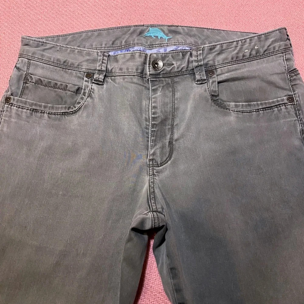 Tommy Bahama Boracay Mens 32x32 Grey Sateen Five Pocket Chino Pants Straight Leg